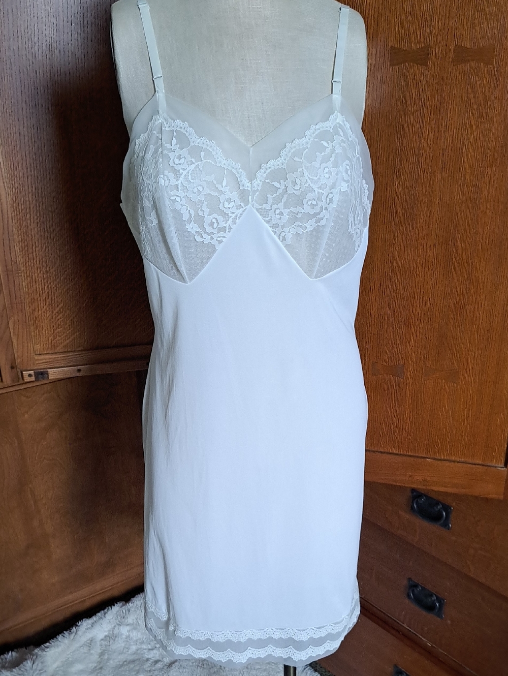 Pristine Vintage Lorraine White Lace Slip Dress Short 38 Mid Century Lingerie